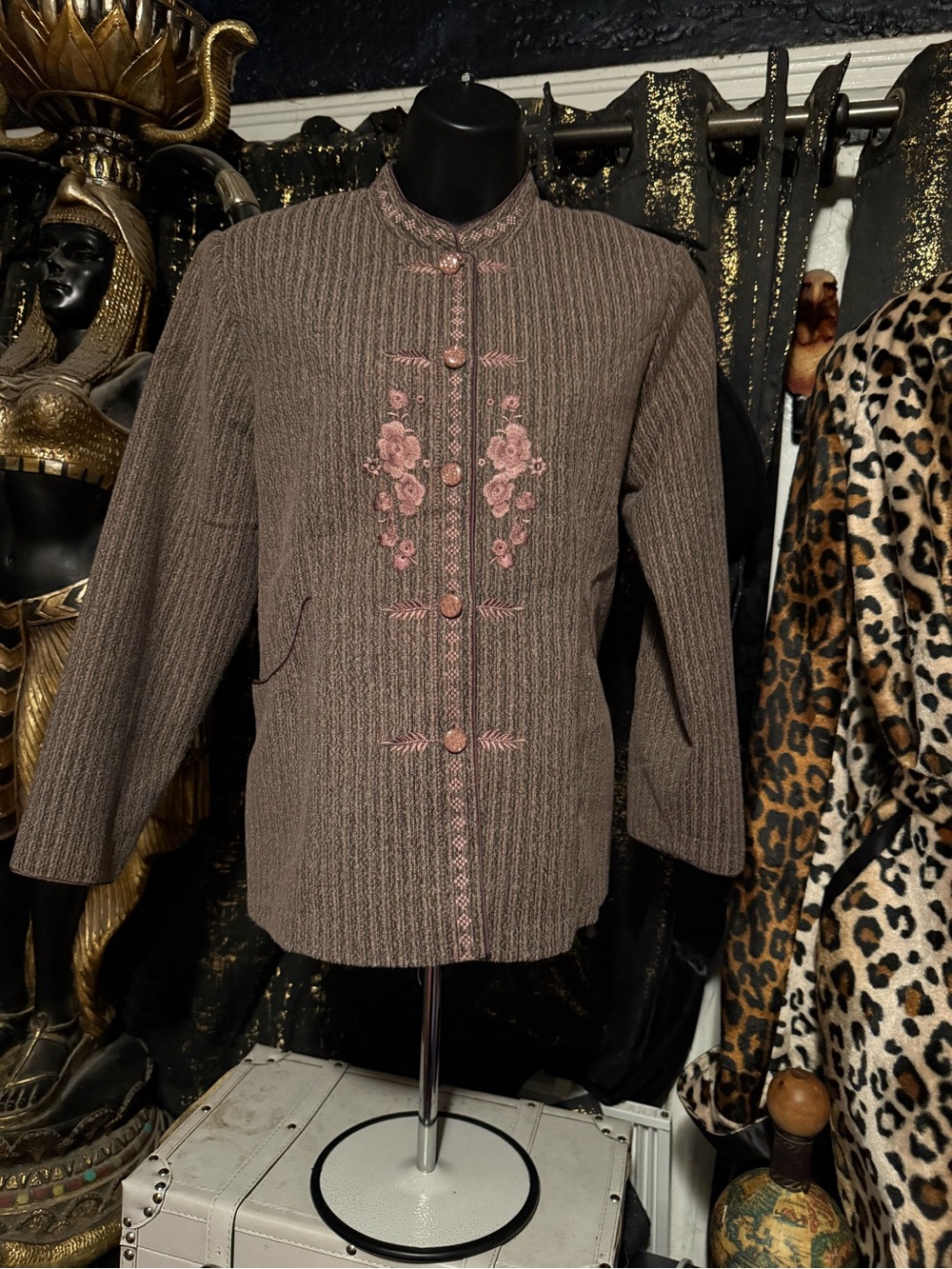 Vintage-Inspired Brown Embroidered Women's Jacket